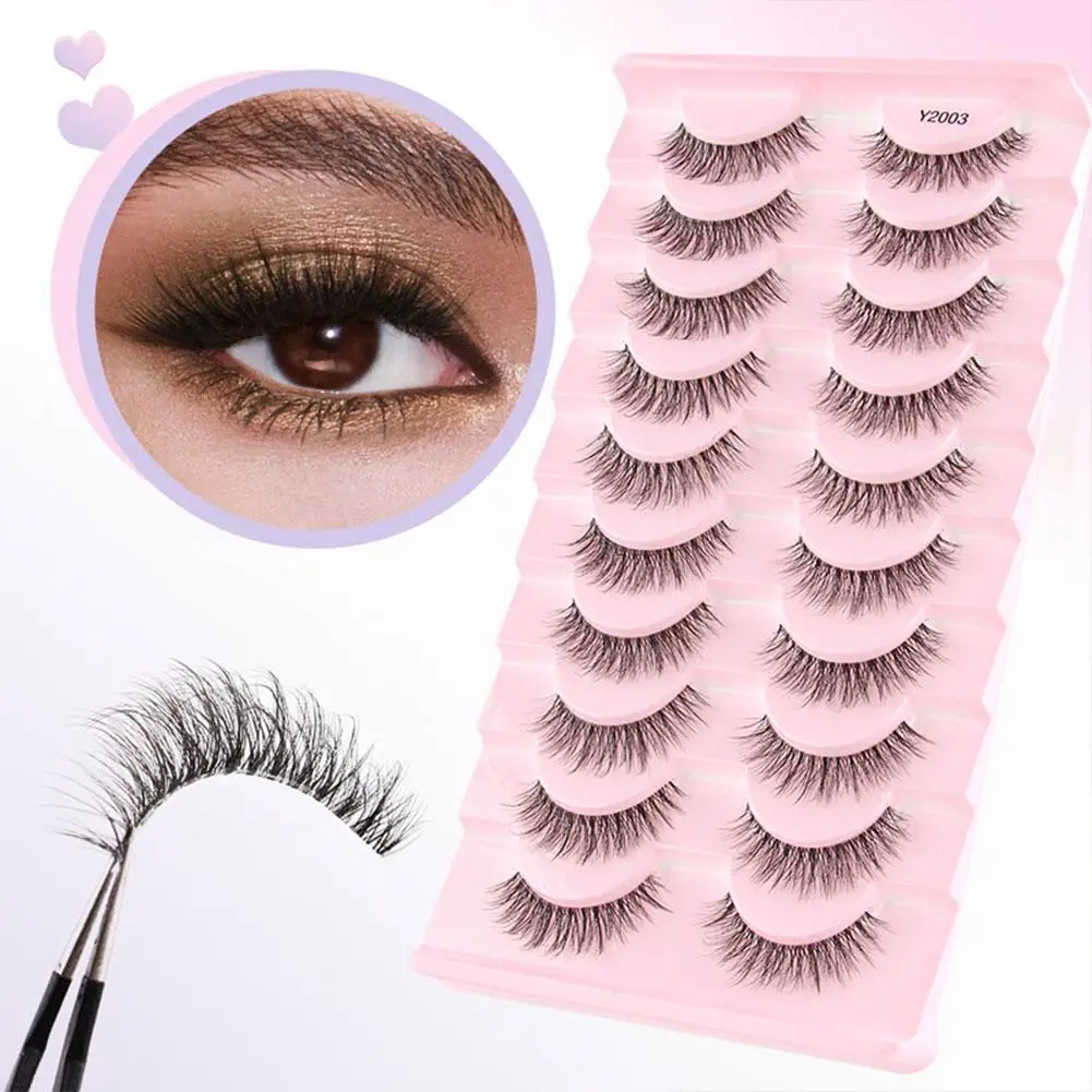 Natural Mink Eyelashes 10 Pairs Wispy Faux 3D Mink Lashes Short Fluffy Half False Eyelash Makeup Tools Cat Eye Lashes