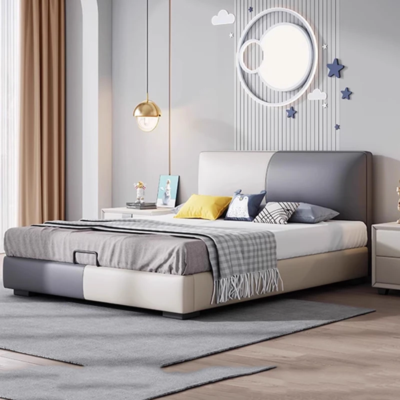 Gray High Profile Bed French Style Headbaord Frame European Bed Floor Water Proof Camas Moderrnas Inteligentes Home Furniture