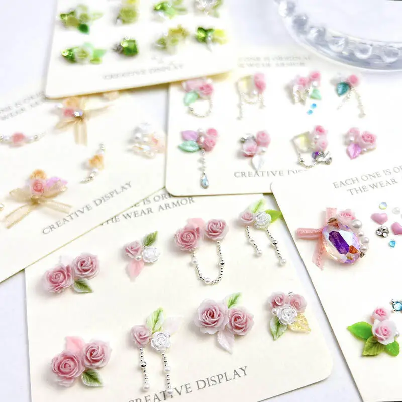 1set 3D Exquisite Resin Camellia Nail Charms Fresh Leaf Colorful Flowers Versatile Nail Art Decoration Accessories DIY Manicure
