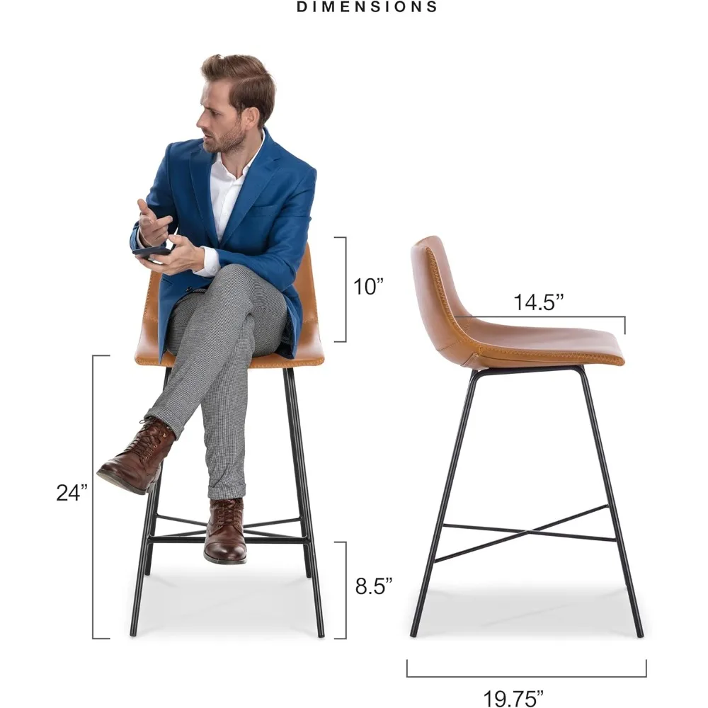 Tabouret de Comptoir de 24 Pouces avec Dossier, Chaise de Bar Confortable, Ensemble de 3