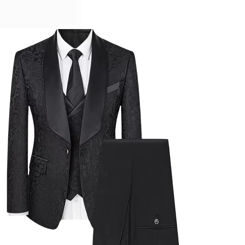 メンズ向けカスタム3ピースペイズリースーツセット |   スリムフィットタキシードジャケット+ベスト+パンツ |   ショールラペル ウェディングブレザー 新郎フォーマル
