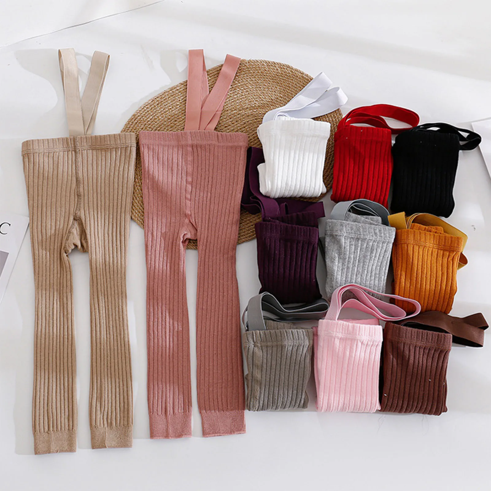 Infant Baby Suspender Pants, Solid Color Knit Tights High Waist Leggings Footless Pantyhose