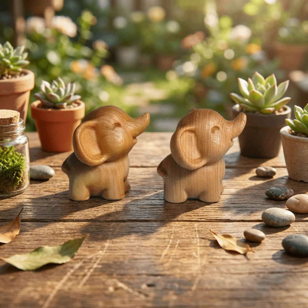 Intricately Carved Hand-Carved Elephant Solid Wood Mini Wooden Elephant Statues Cute Decorative