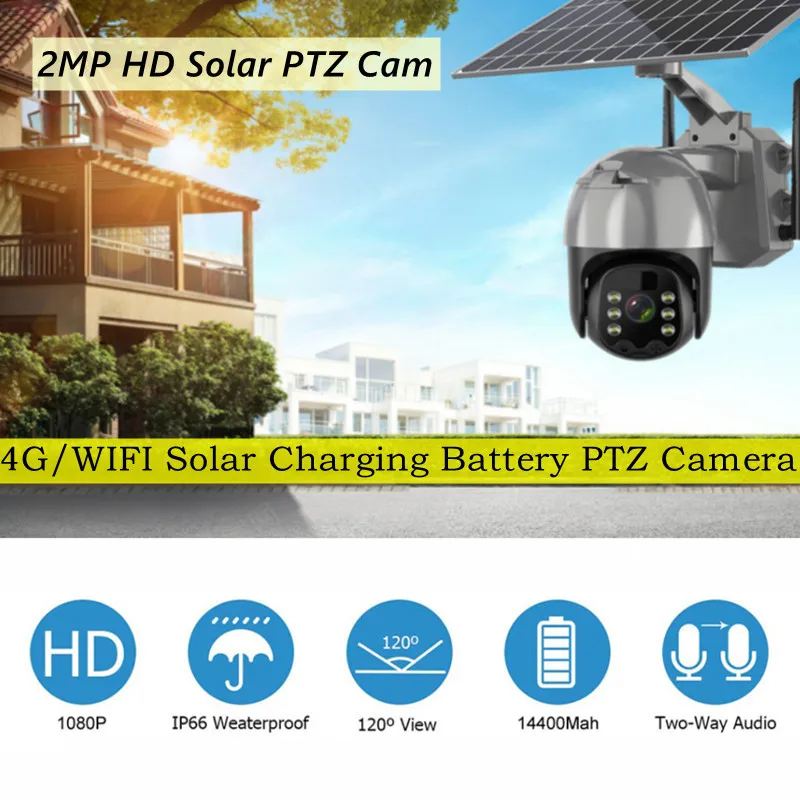 

4G WIFI PTZ Outdoor Solar IP Camera 360 CCTV Night Vision Two Way Audio Solar Panel Outdoor Monitoring Solar Power IP Camera