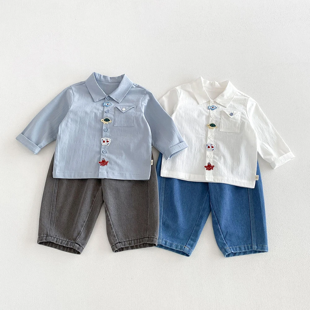 2026 Herbst Kinderhosen Einfarbige Mädchen-Jeanshosen Schlichter Stil Herbst-Jeans für Jungen Weiche Haremshosen – Detail 14