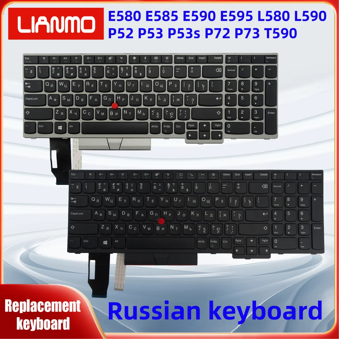 Russian notebook keyboard suitable for Lenovo ThinkPad E580 E585 E590 E595 T590 P53S L580 L590 P52 P72 P53 P73 Silver Black