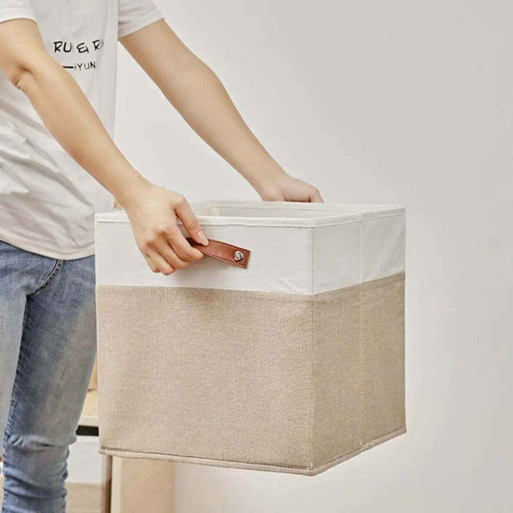 

Large Capacity Linen Fabric Storage Basket Foldable Side Handles Clothes Storage Bin Multi-purpose Toys Sorting Box Snacks