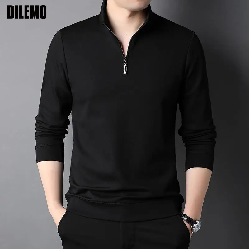 Top Grade 2025 New Fashion Brand Luxury Zipper Polo Shirt Men Casual Plain Korean Solid Color Long Sleeve Tops Mens Clothing