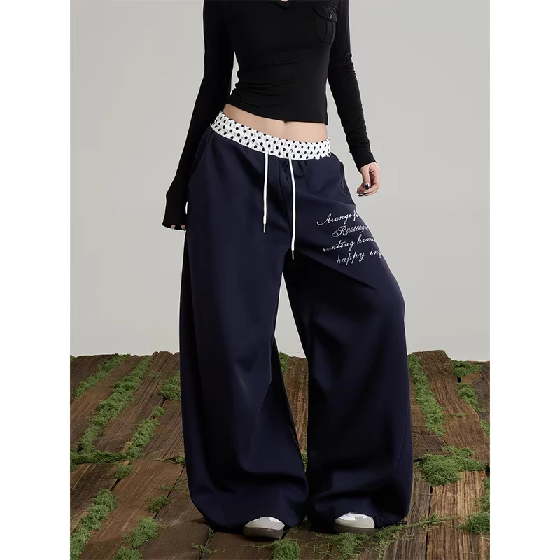 

Женские синие брюки ZHIZOU с надписями, в стиле Харадзюку, свободные, с вставками, спортивные штаны в стиле Y2K, винтажные, уличная мода, японские брюки для джазовых танцев, весна