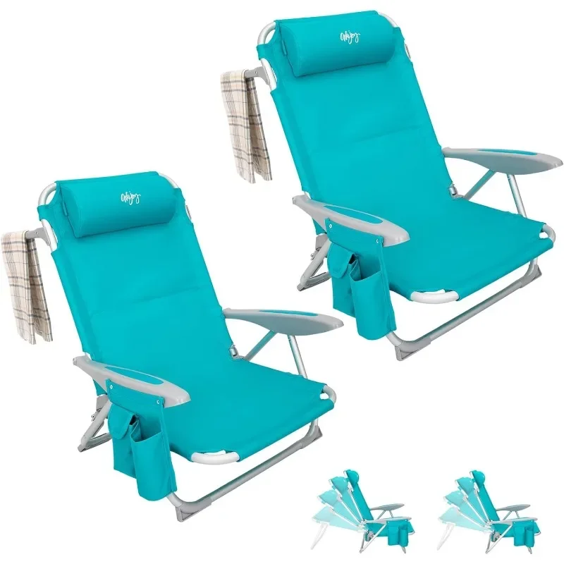 WEJOY Folding Beach Chair for Adults 4-Position Aluminum Lightweight Beach Chair,Low Beach Chairs with Shoulder Strap,Cup Holder