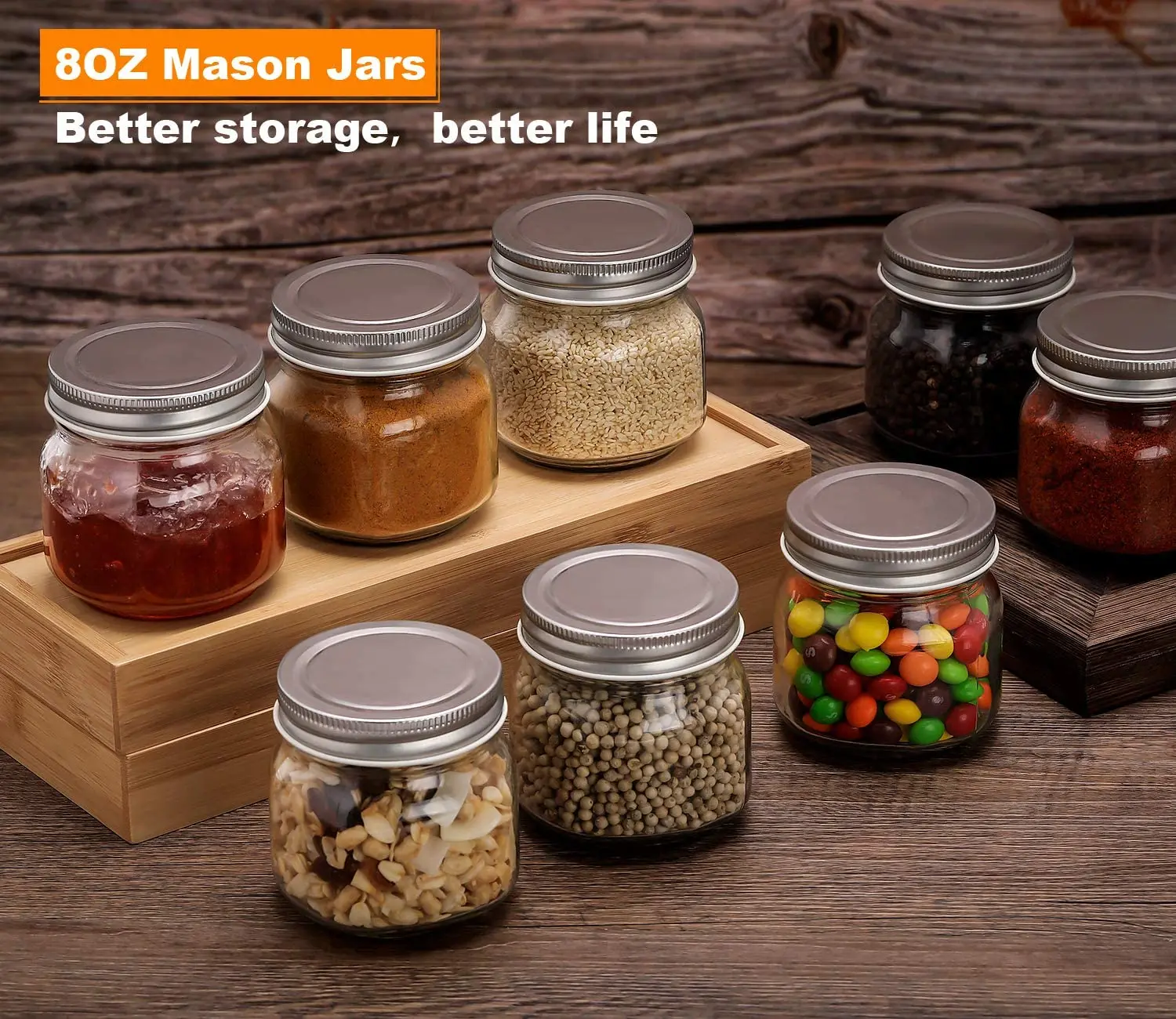 Mason Jars 8 Pack 250ml - Small Mason Jars With Silver LidsCanning Jars| Storage Pickling Jars For Jelly, Jam, Honey