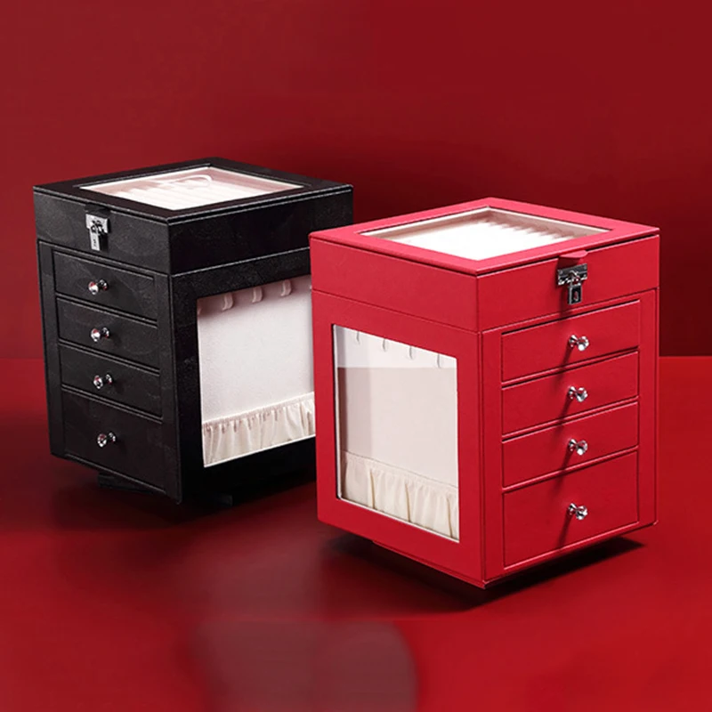 High Quality Custom Jewelry Organizer 5-Layer Rotatable Pu Leather Jewelry Pu Leather Velvet Cardboard Box