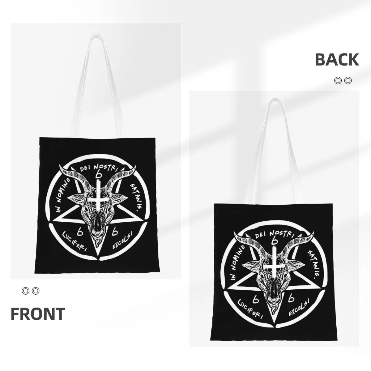 Occulte satanische pentagram boodschappentassen canvas de draagtas opvouwbaar voor dames schoudertas reishandtas