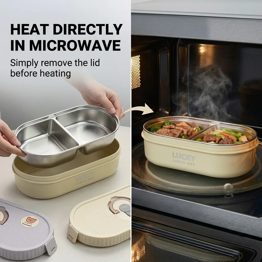 Microwave Safe Stainless Steel Lunch Box Leakproof Bento Box Set Portable Food Storage Containers for Adults Kids School Office - view 4