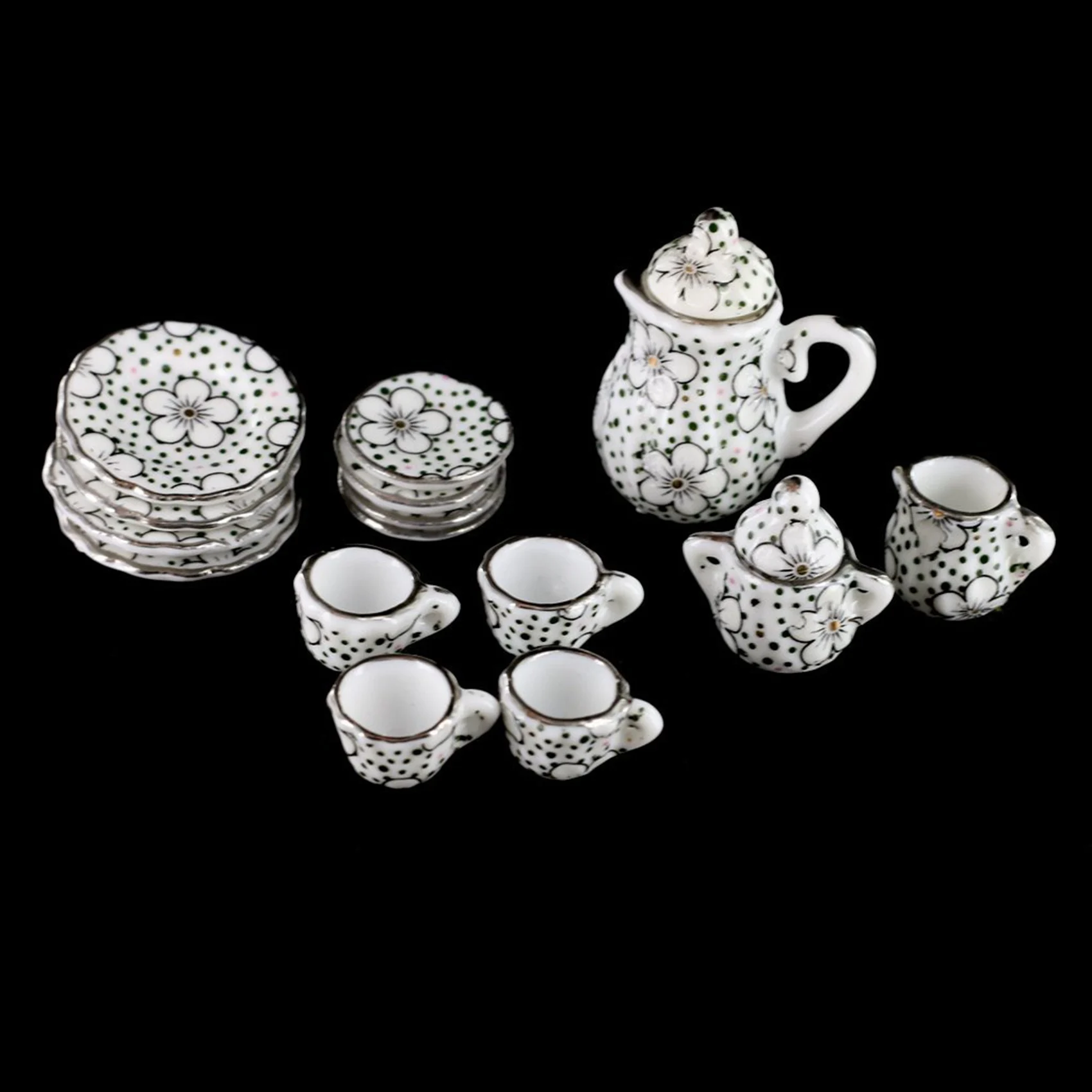 QWE-2X Porcelain Tea Set Eating Utensils 15Pzs Daisy Pattern