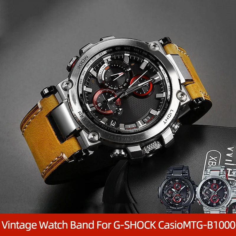 Vintage Watch Band For G-SHOCK Casio GST-W120L/W130L//S120/S100/S110 MTG-B1000 G1000Crazy Horse Leather Strap Men Accessories