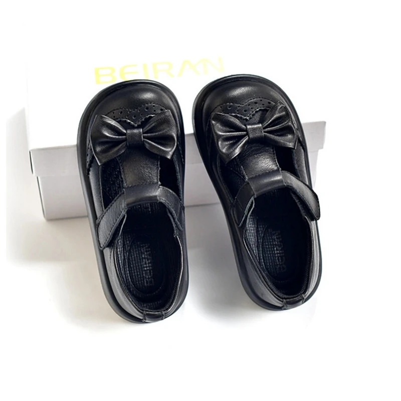 Cow Leather Baby Girls Leather shoes Spring Autumn fashion Bow genuine leather Children's Flats Kids School Shoes