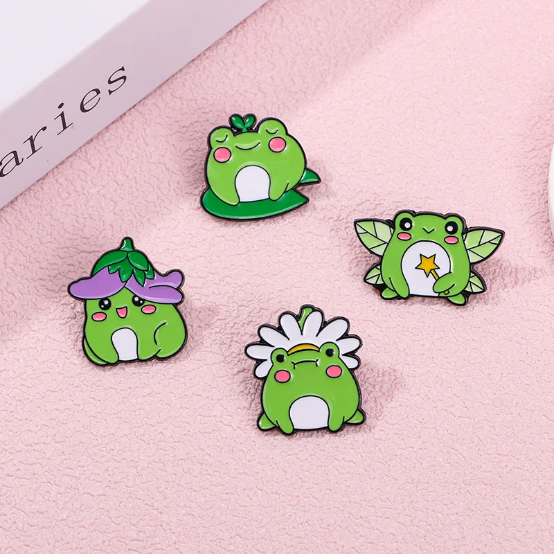 Cartoon Frog Enamel Brooch Set Cute Guitar Knife Broom Animals Metal Badge Punk Frog Lapel Pins Jewelry Gifts For Kids Friends