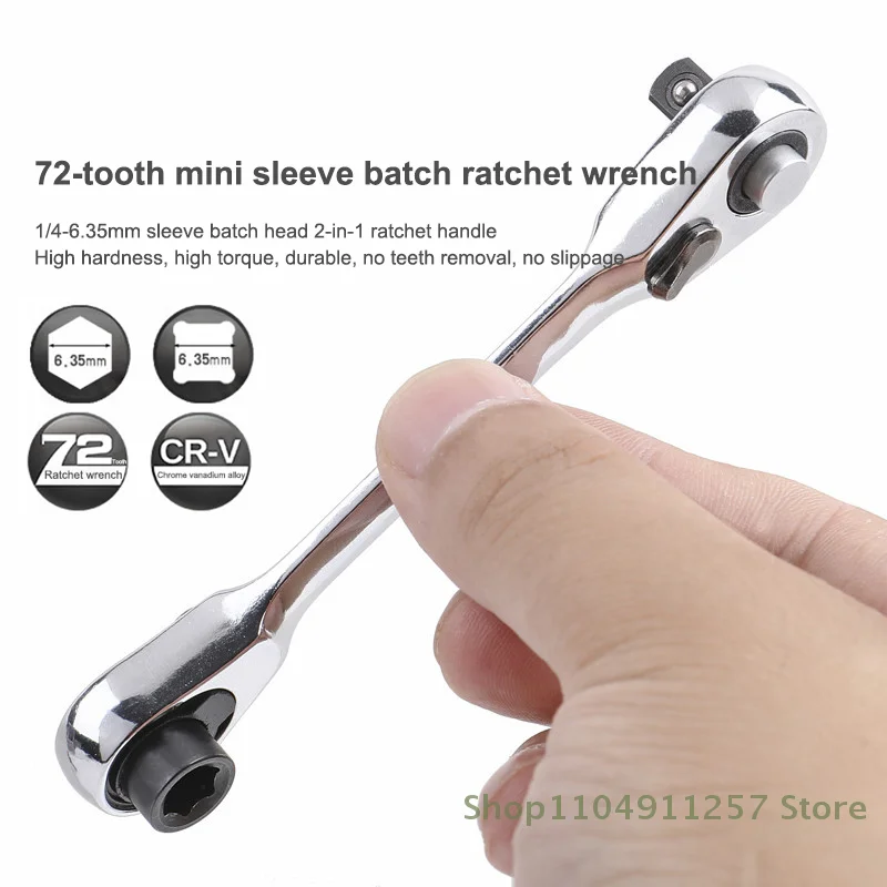 

Mini Double Headed Ratchet Wrench 1/4 Inch Drive Socket Screwdriver Bit Driver Quick Release Ratchet Wrench Hand Tools