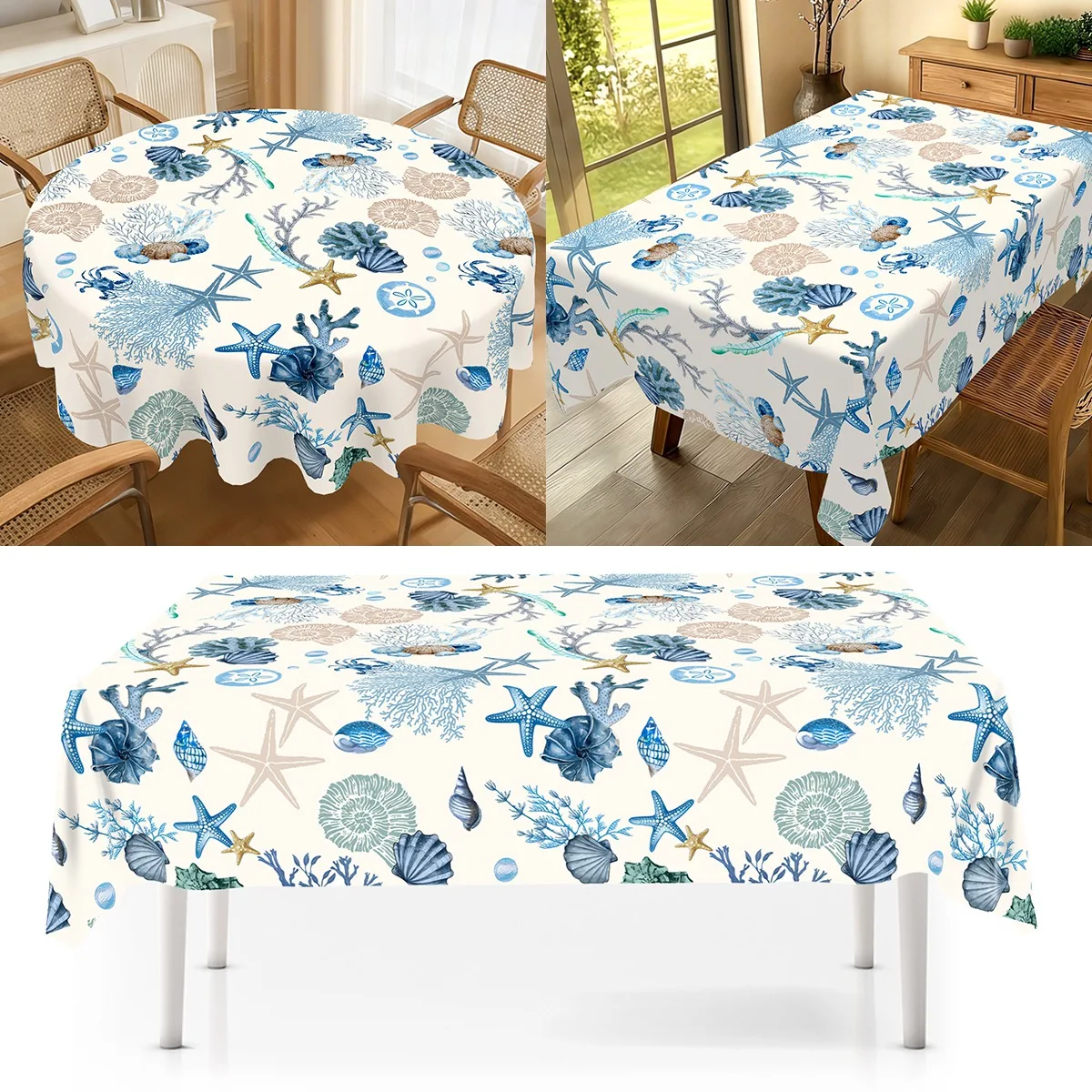 Ozean-Themen-Party-Tischdecke, Geburtstags-Tischdecke mit Korallen und Seesternen, Strand-Pool-Hochzeits-Geburtstags-Duschzubehör, Geschenk