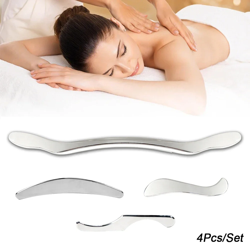 4Pcs Stainless Steel Gua Sha Muscle Scraper Tool, Myofascial Scraping Tools Lymphatic Drainage Massager,Soft Tissue Massage Tool