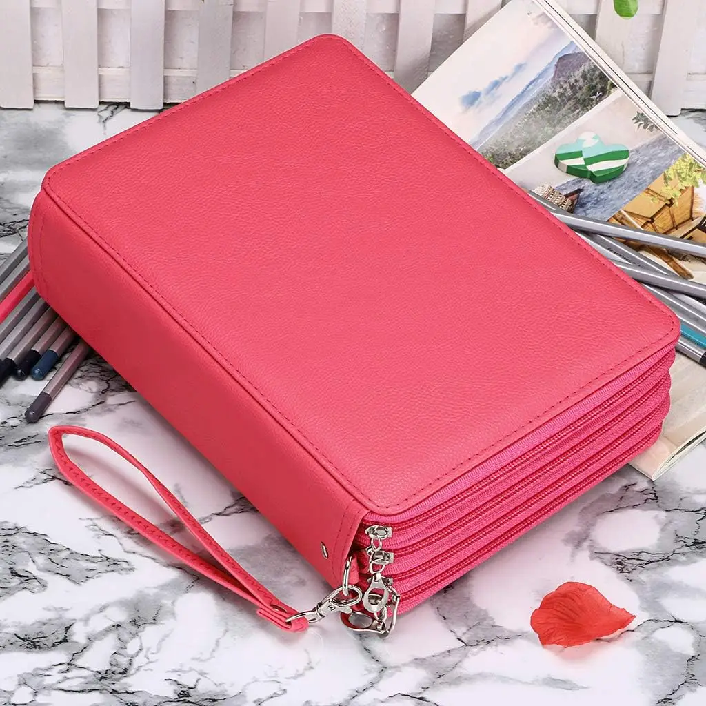 200 Slots Colored Pencil Organizer - Deluxe PU Leather Pencil Case Holder With Removal Handle Strap Pencil Box Large for kids