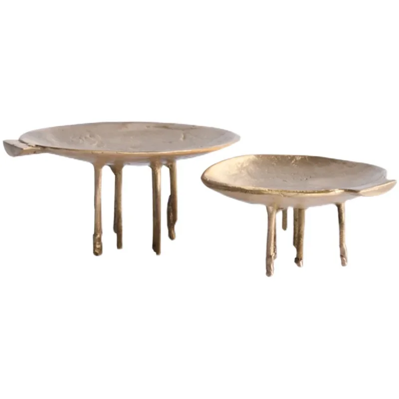 High Foot Storage Plate Retro Copper Plate Room Decoration Exhibition Hall Decor Ornaments Creative Candy Tray New Chinese