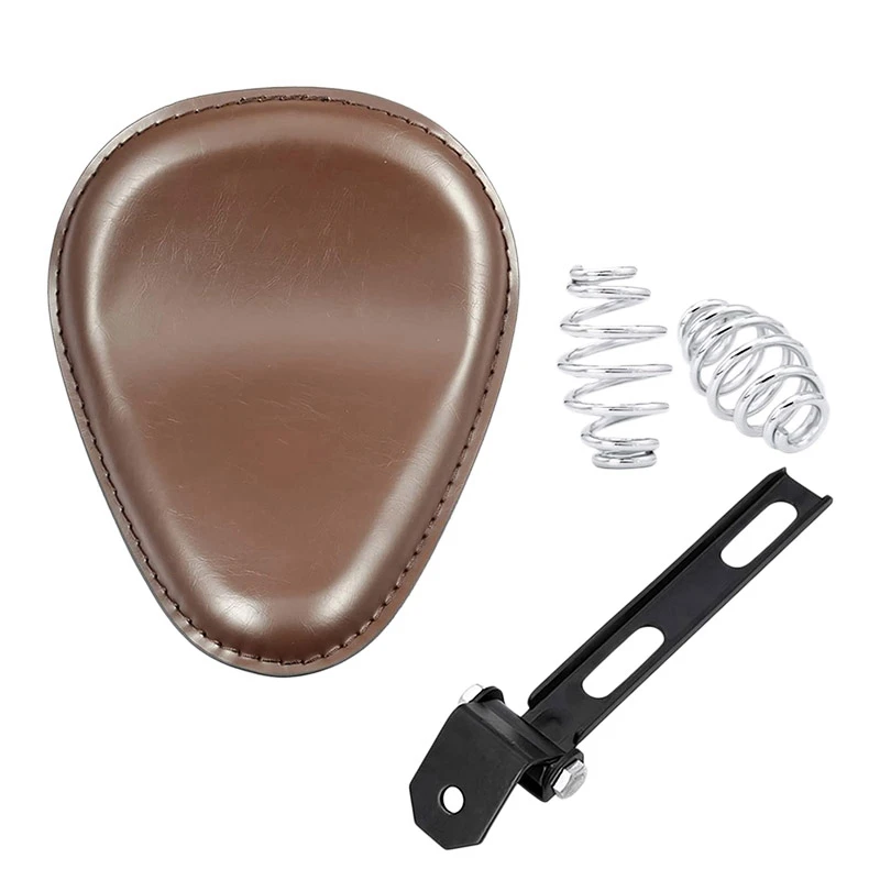 Brown Leather Motorcycle Solo Seat 3Inch Springs Bracket Mount Kit For Sportster Honda Yamaha Suzuki Bobber Chopper