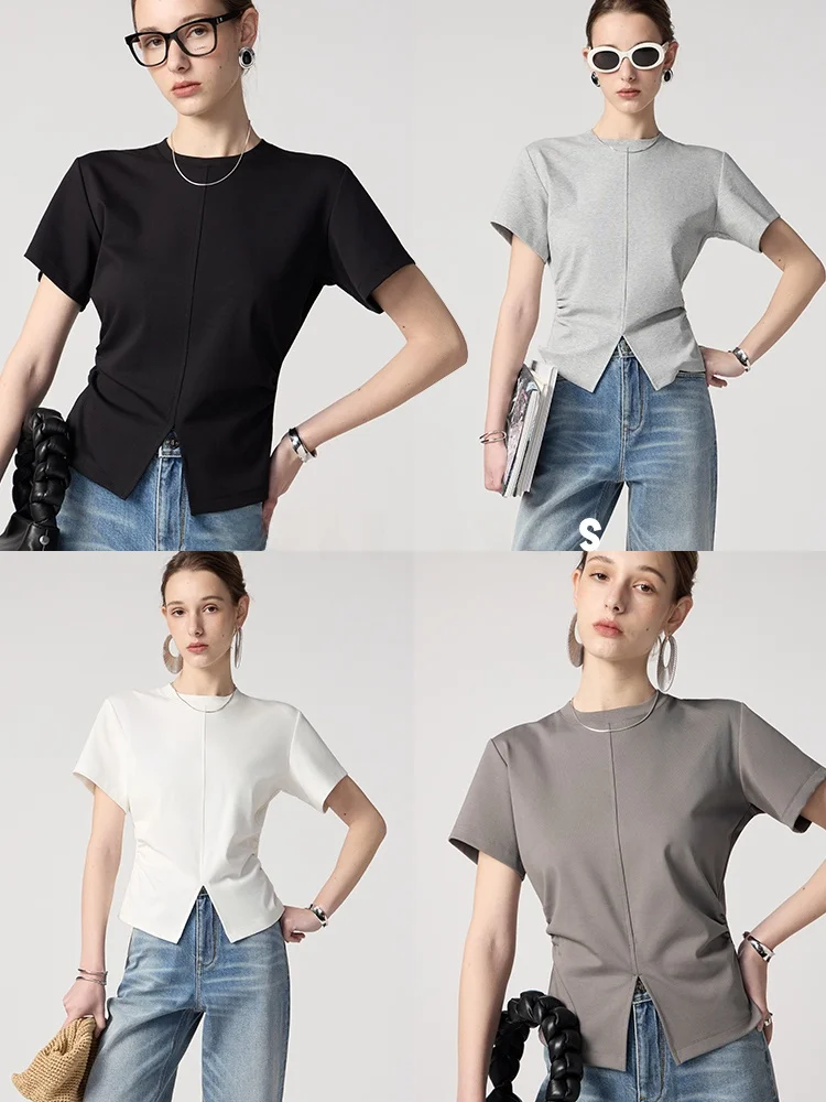 

Модная облегающая футболка SVLI «Can't Say It» с высокой талией и разрезом, повседневная, женская, весенняя, дышащая, из хлопка