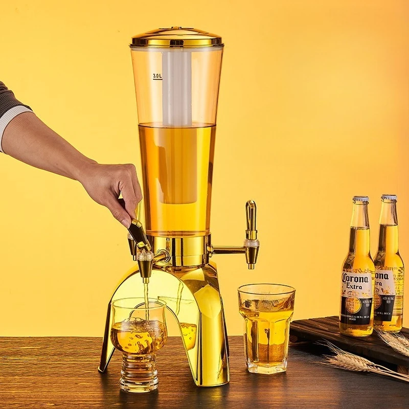 3L 3-Head Beer Tower Bar Triple-Tap Draft Beer Bucket Commercial Dispenser
