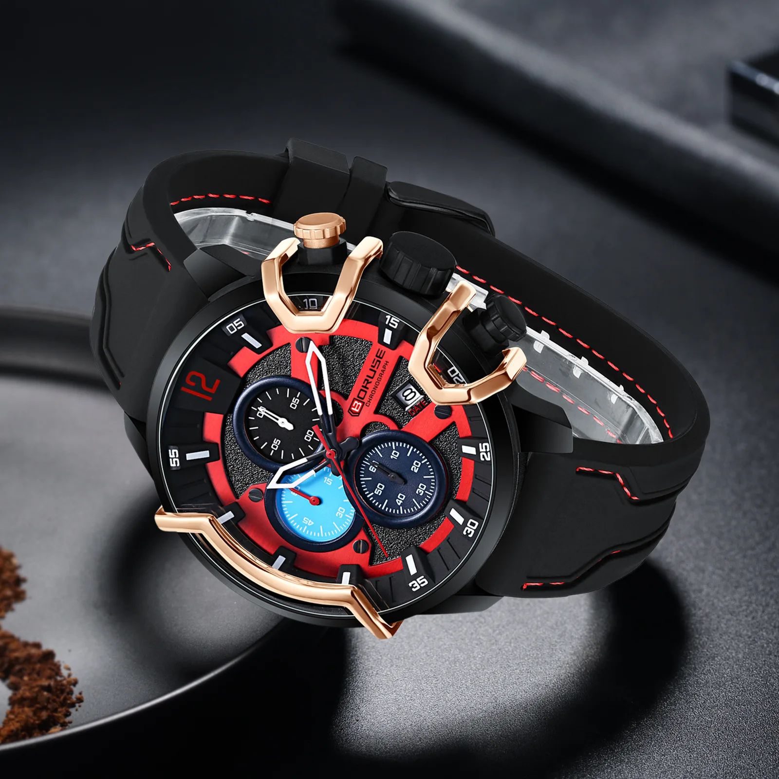 2pcs/set BORUSE Fashion Explosion Men's Watch Alloy Large Disc Precision Quartz Movement Silicone Strap The Perfect Gift for Men