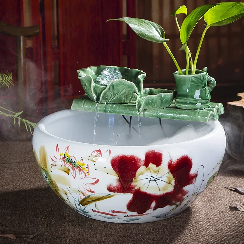 Ceramic Water Fountain Humidifier Decoration Home Fengshui Wheel Lucky - view 3