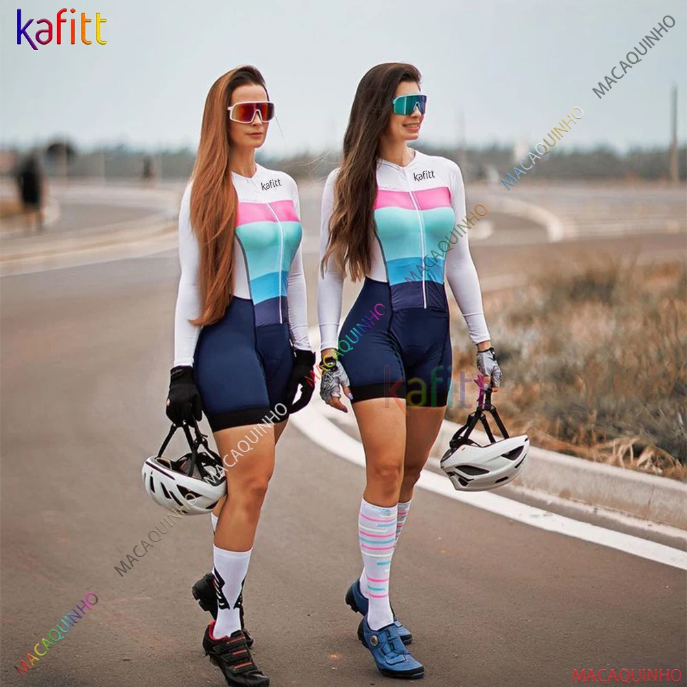 Women\'s Professional Long Sleeve Cycling Jersey Triathlon Skinsuit Sets Macaquinho Ciclismo Feminino Lycra Binding Jumpsuit Kits