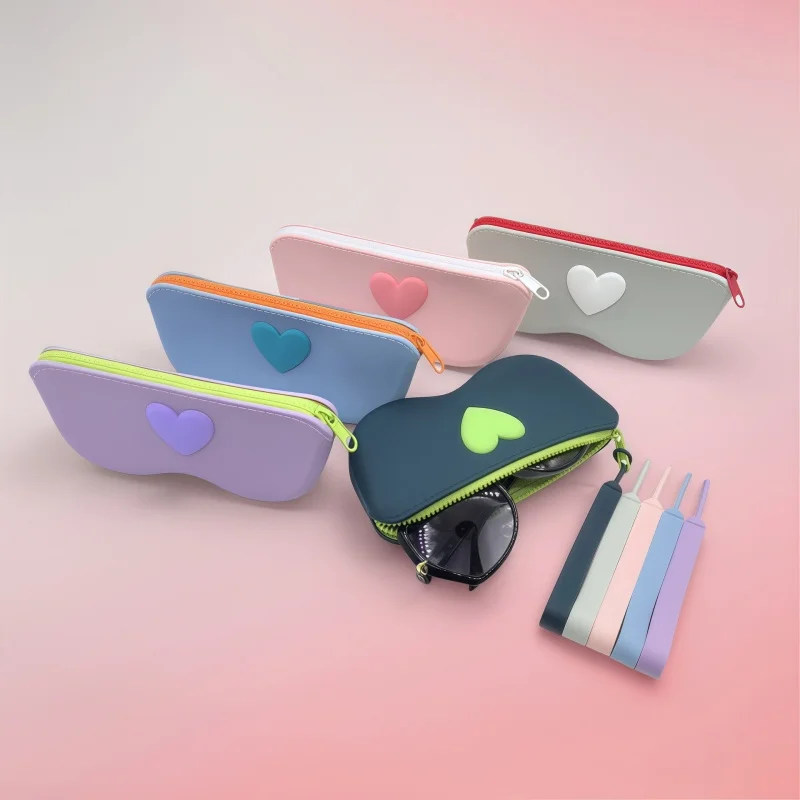 New Heart-Shaped Silicone Glasses Case Pouch Contrasting Color Durable and Portable Glasses Sunglasses Storage Bag Silicone Bag