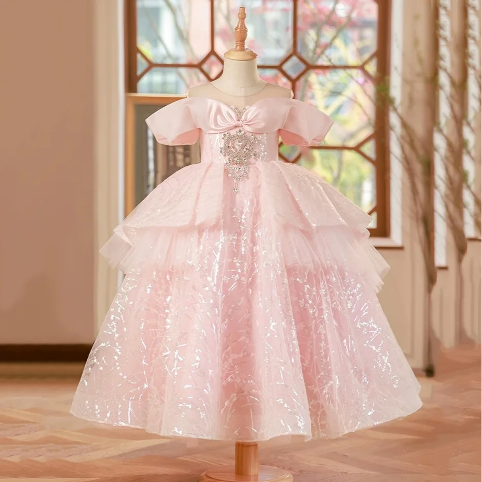 

Fashion Baby Flower Girl Dresses Sequins Children Prom Birthday Party Gowns Kids Wedding