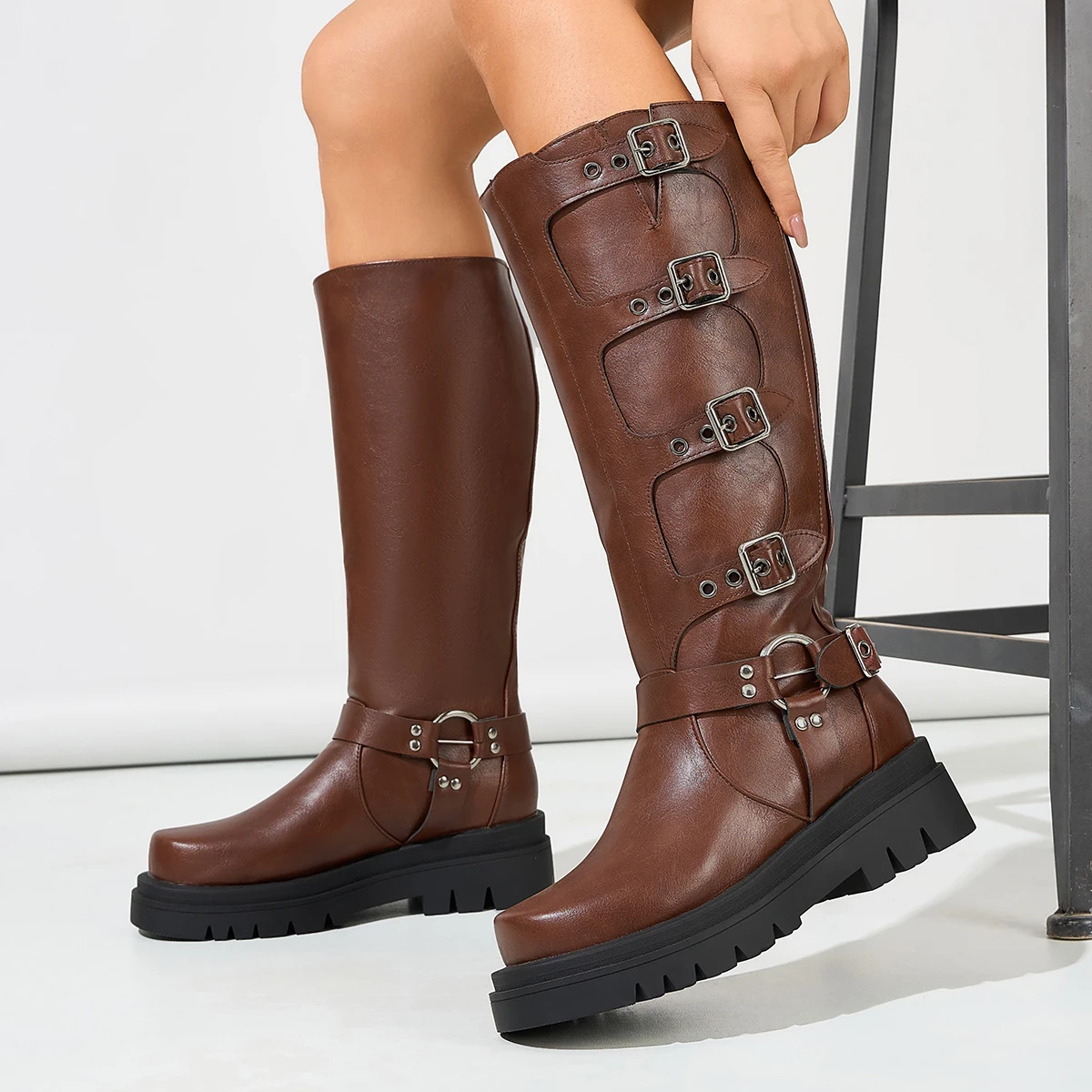 

Autumn/Winter 2025 New Handmade Knee-high Vintage Side Zipper Fastener Platform Flat Heel 5CM Comfortable Street Boot