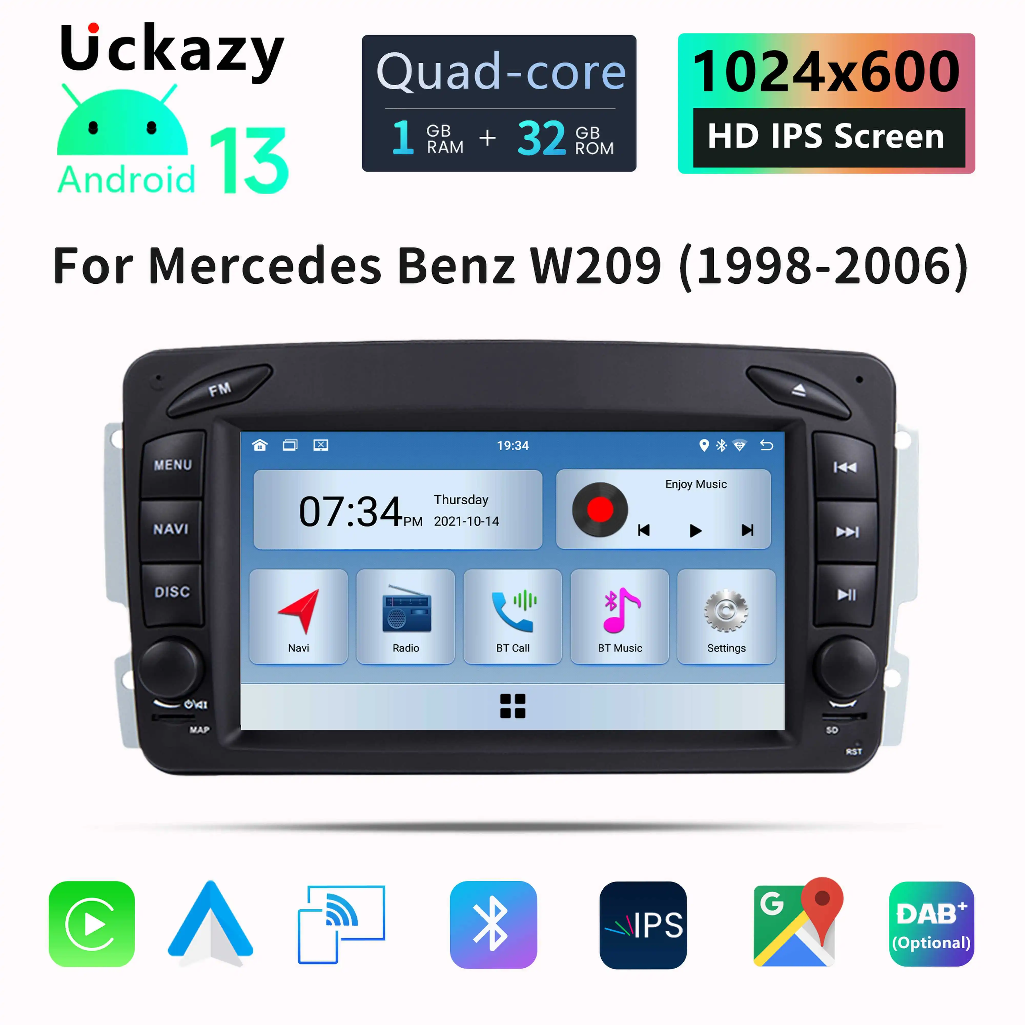 2 Din Android 13 Car Stereo For W203 Mercedes Benz Vito W639 W168 Vaneo Clk W209 W210 M/ML Radio Multimedia GPS Navi Head Unit