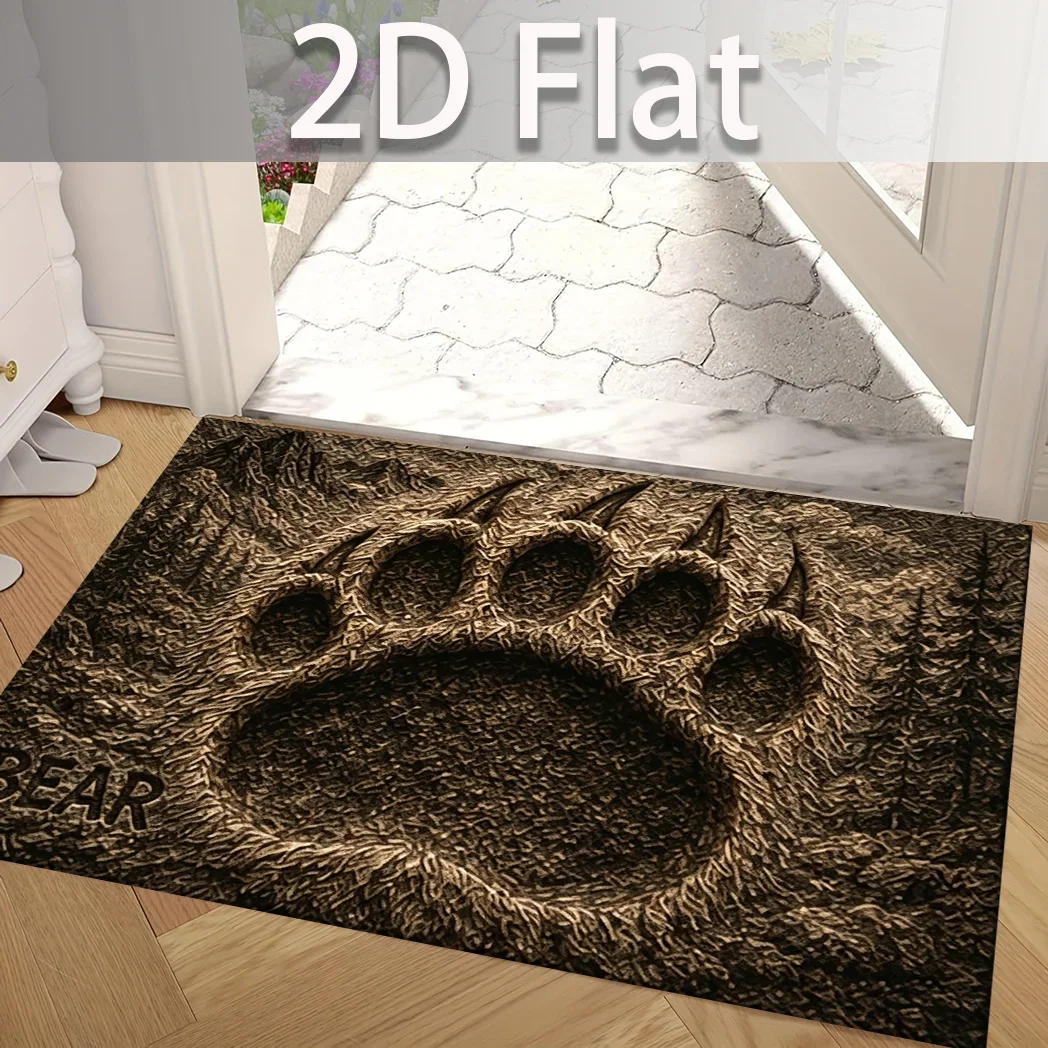 1pc 2D Flat Bear Paw‑Print Area Rug, Non‑Slip Machine‑Washable Decor Floor Mat for Mother’s Day & Father’s Day, Balcony, Hallway