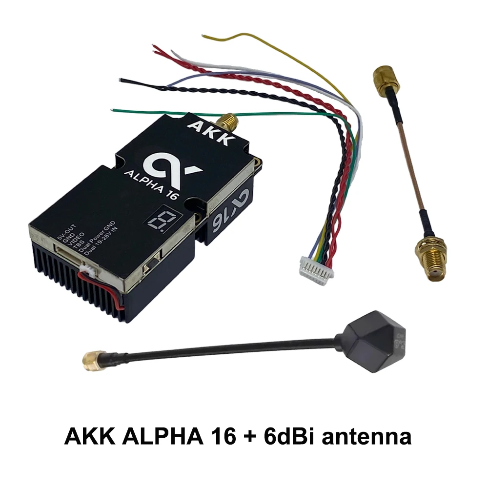 Transmisor de video AKK Alpha 16 FPV VTX 5.8GHZ 4.9GHZ 16W de 40 km de alcance ultra largo, transmisor analógico para transmisión de video de drones