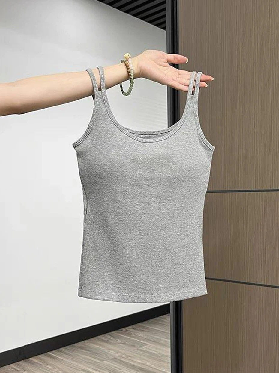 Grey Small Strap Vest Women Summer Outdoor Wear with Chest Pad Beautiful Back Bra Integrated Underwear Base Inner Match Tube ...