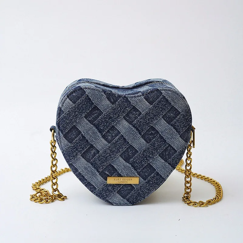 

KURT GEIGER LONDON Denim Splicing Retro Chain Shoulder Fashion Heart shaped Trendy Eagle Head Women's Bag