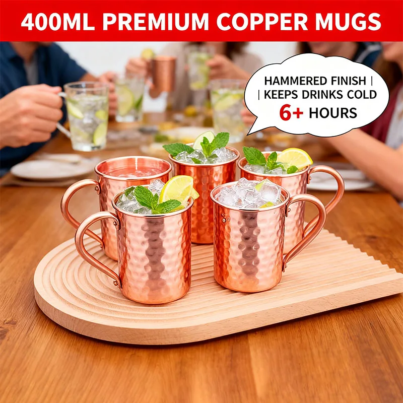 New 100% Copper Cups Pure Solid  Moscow Mule PURE Copper Mugs-Shaped 400ml Cocktail Cups Beer Milk Mug Drinkware