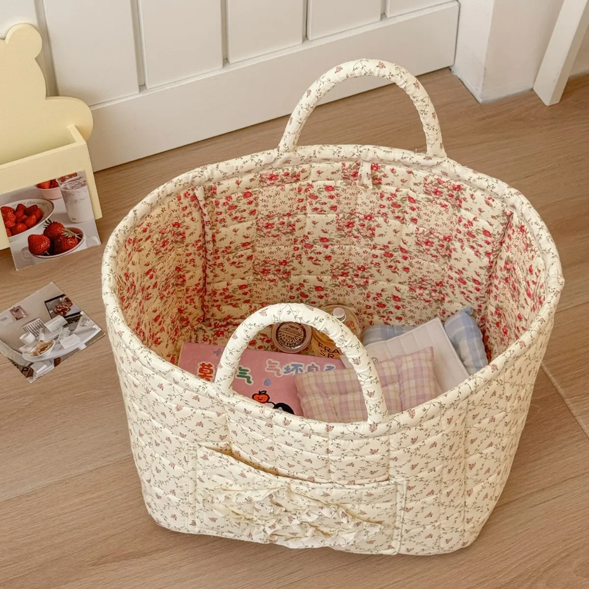 Flower Printed Dirty Clothes Basket Office Bedroom Closet Toys Laundry Basket Large Capacity Foldable Garbage Storage Basket