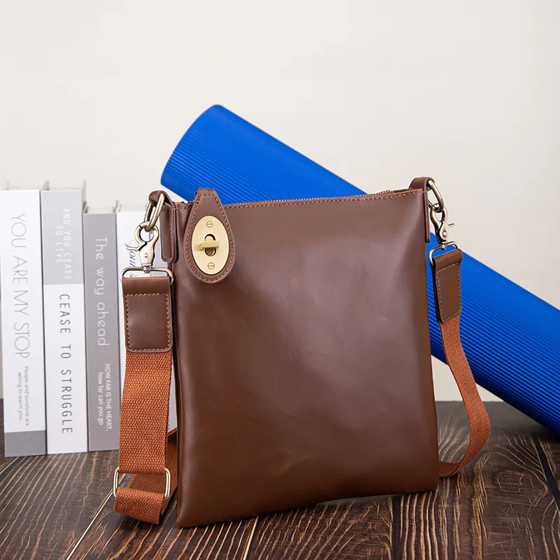 

Men's pu leather fashion shoulder bag vertical zipper large capacity retro multi-function travel crossbody bag