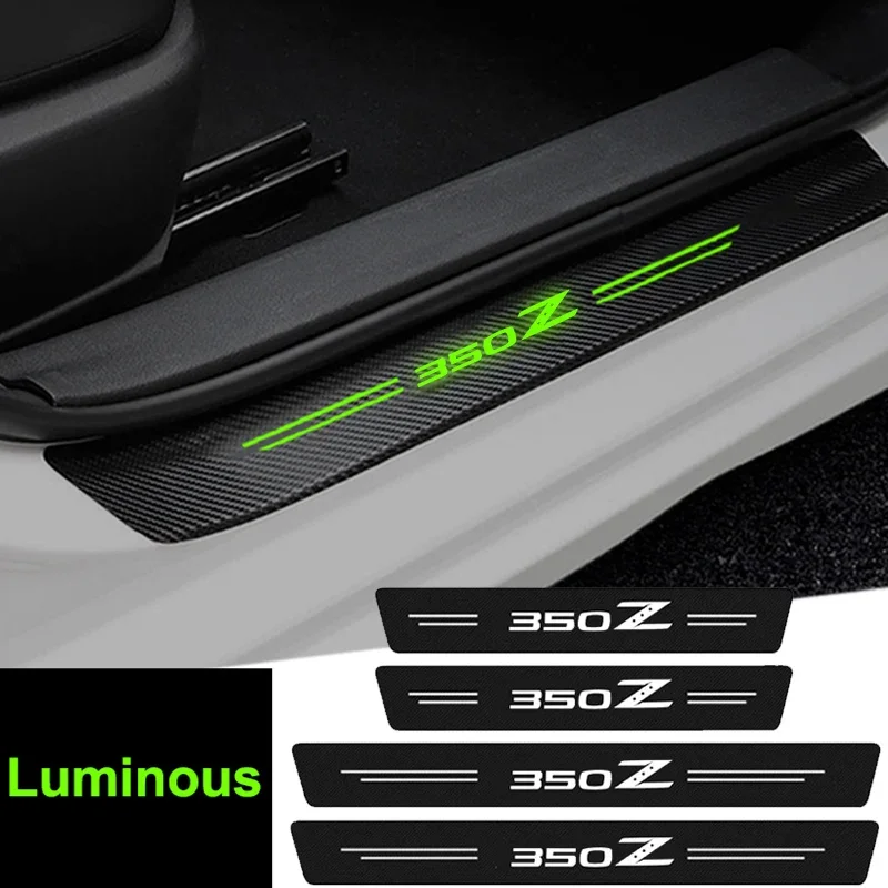 for Nissan 350Z 2023 Nismo Luminous Carbon Fiber Car Doorsill Anti kick Stickers Threshold Scuff Plate Protect Film Accessories