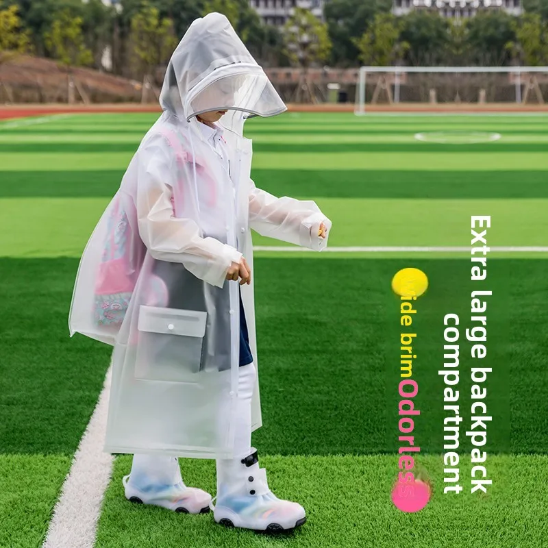 

New Transparent Children's Raincoat for Elementary School Students Boys Girls Kindergarten Single Person School Bag Position