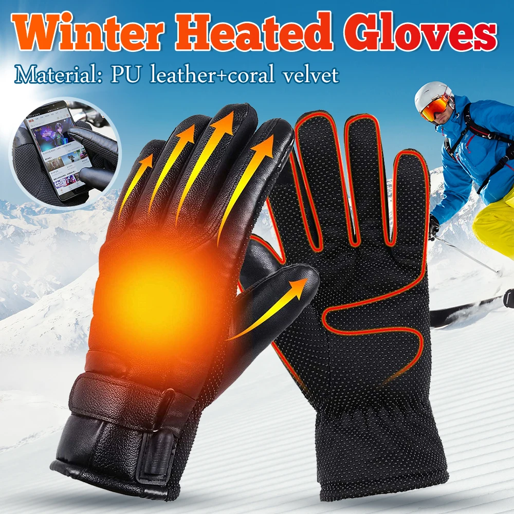 

USB Electric Heated Gloves Outdoor Thermal gloves Hand Warmer Winter Ski Gloves Motorcycle Heated Gloves Waterproof Touch Screen