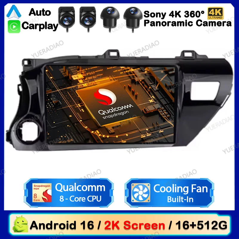 Radio para Auto Android 16 para Toyota Hilux Pick Up AN120 2016-2020, Reproductor Multimedia de Video, 4G WIFI, GPS, Navegador, Unidad Principal, Carplay