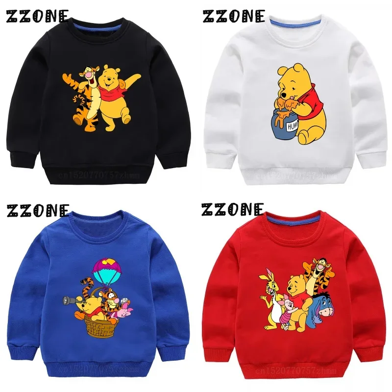 Kids Sweatshirts Winnie the Pooh Cute Bear Tigger Print Children Hoodies Autumn Baby Pullover Outwear Tops Girls Boys Clothes