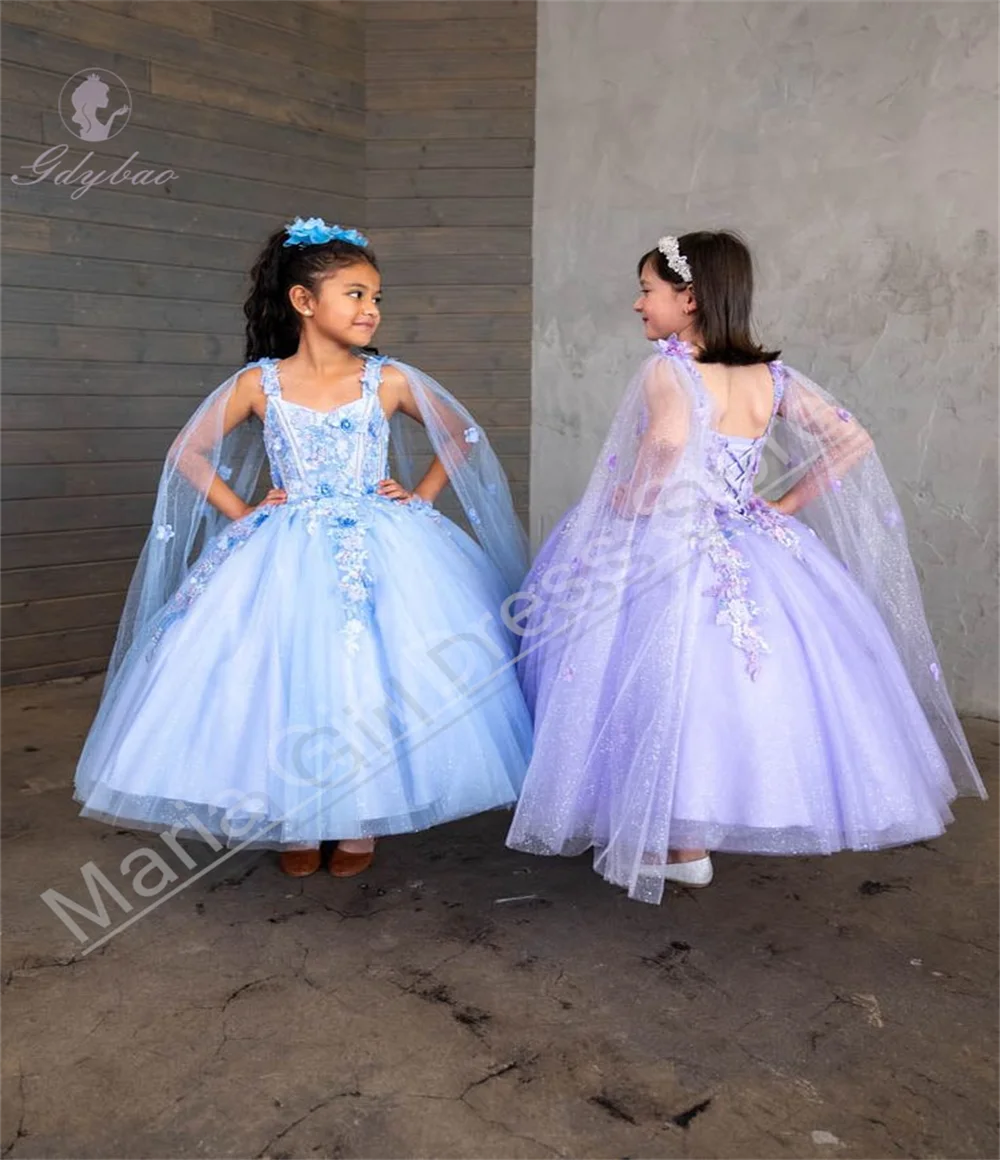 

Элегантное небесно-голубое платье с цветочным узором для девочек, стильная накидка с длинными рукавами и v-образным вырезом для свадебной вечеринки, детское платье для первого причастия